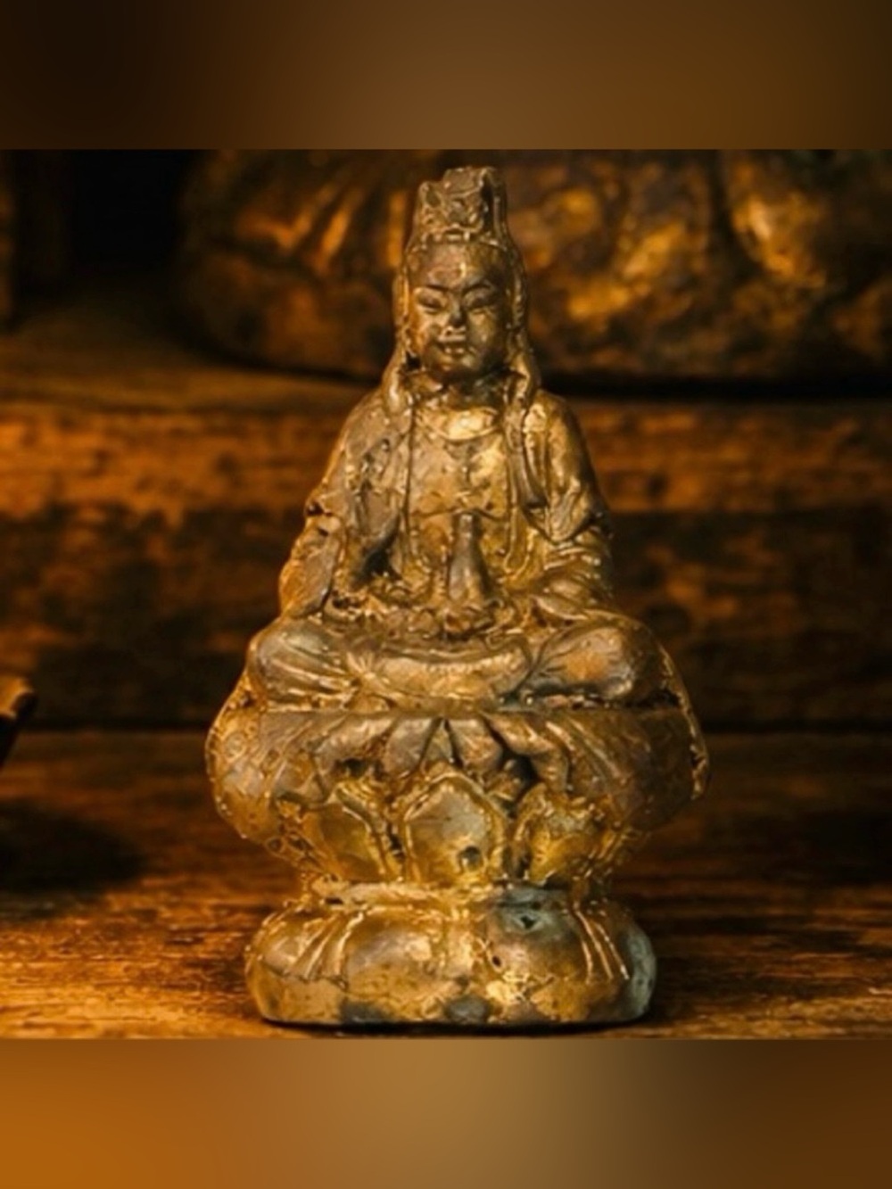 Fine Art Vintage Original Solid Metal Gold Buddha Antique Guanyin Bodhisattva